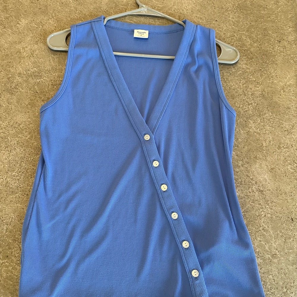 Abercrombie & Fitch Blue V-Neck Button Tank Top